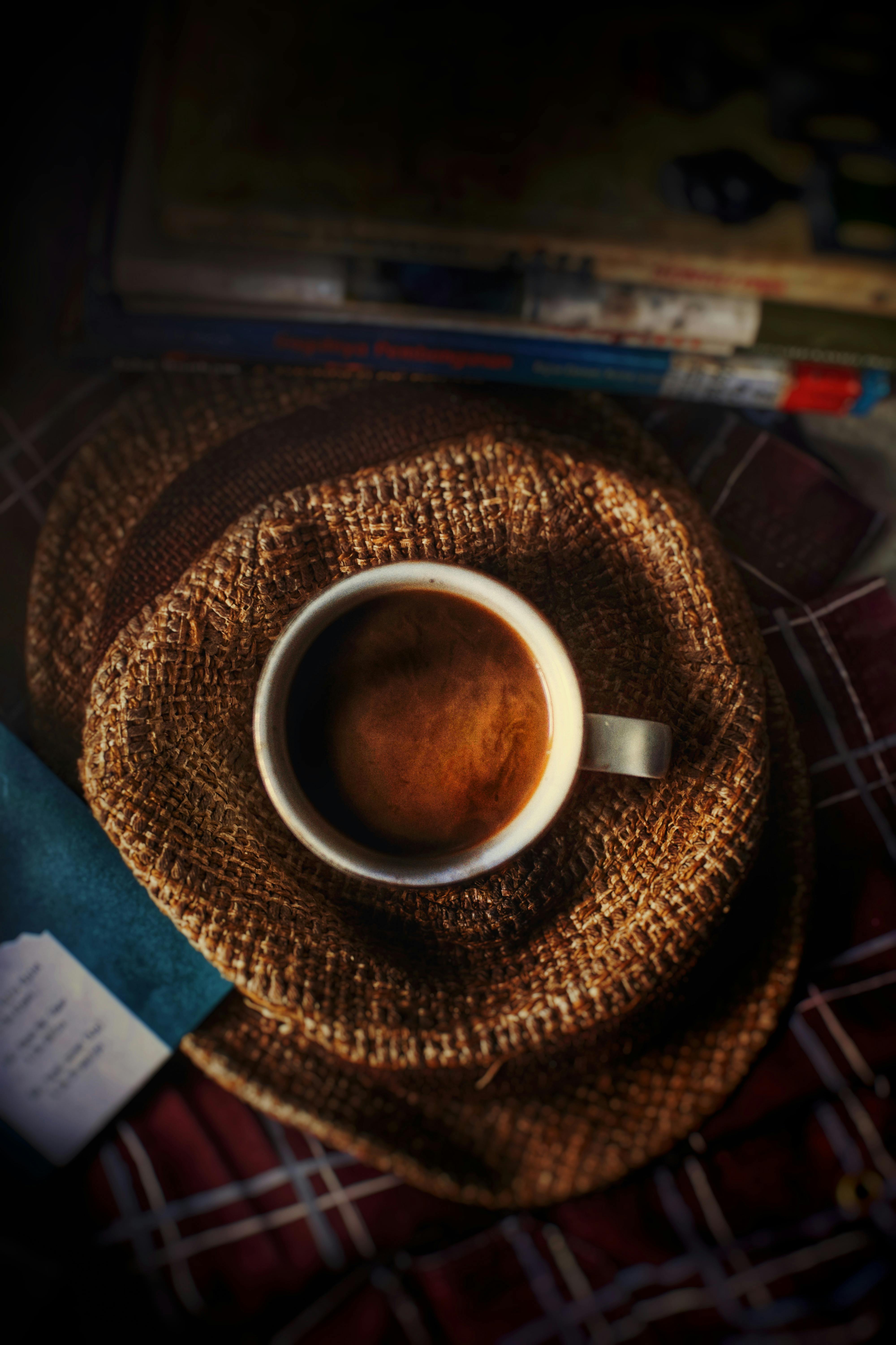 Cup of coffee on burlap